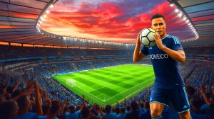 Illustration de Nico Gonzalez en maillot de l'Olympique de Marseille. Image réalisée par IA.