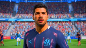 Illustration de Luis Suárez lors de son passage à l'Olympique de Marseille. Image réalisée par IA.