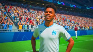 Illustration d'Angel Gomes en maillot de l'OM, symbolisant son transfert estival. Image réalisée par IA.