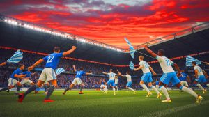 Illustration de l'intérêt de l'Olympique de Marseille pour l'attaquant Hamza Igamane des Glasgow Rangers. Image réalisée par IA.