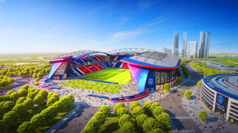 Le PSG lève le voile sur son stade futuriste de 60 000 places avec une zone commerciale grâce aux images fascinantes de l&rsquo;IA