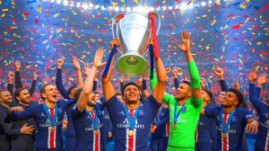 Illustration de la victoire du PSG en Ligue des Champions consolidant l'indice UEFA de la France. Image réalisée par IA.