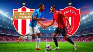 Illustration de Medhi Benatia et Azzedine Ounahi discutant d'un transfert potentiel. Image réalisée par IA.