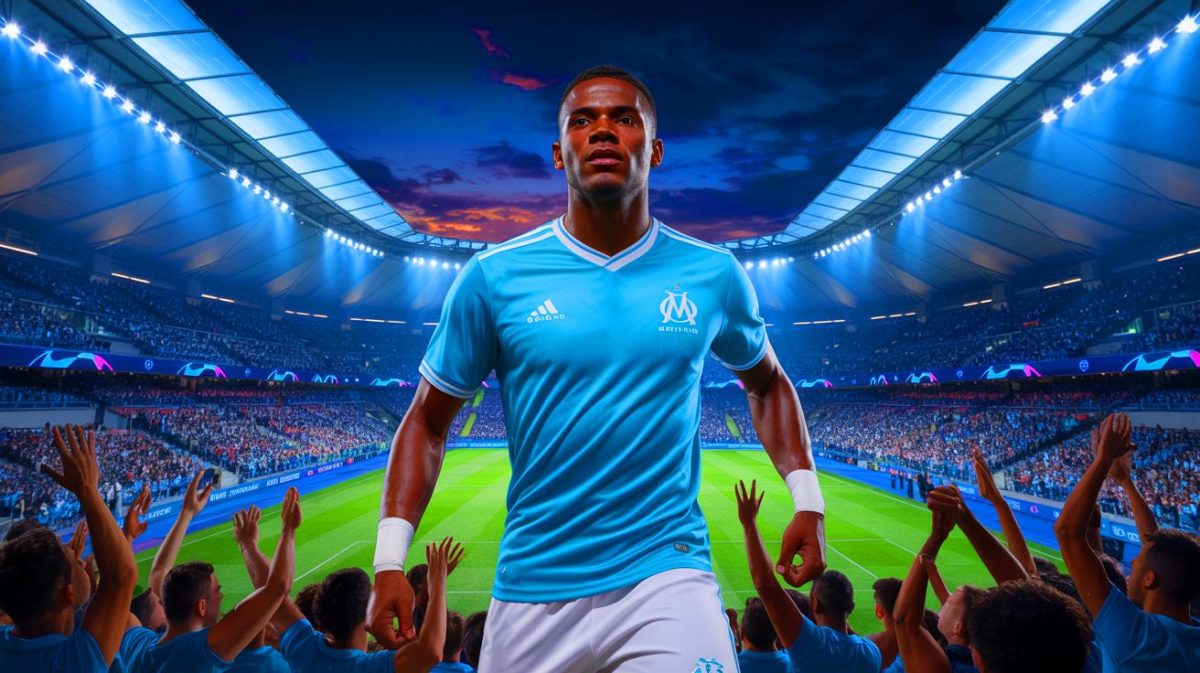 Neal Maupay secoue le monde du football : cette décision inattendue qui pourrait bouleverser l’avenir de l’OM et de nombreux supporters Illustration de Neal Maupay exprimant son désir de rester à l'Olympique de Marseille pour jouer la Ligue des champions. Image réalisée par IA.