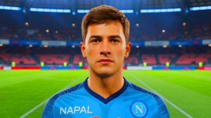Illustration de Noa Lang choisissant Naples pour son transfert. Image réalisée par IA.