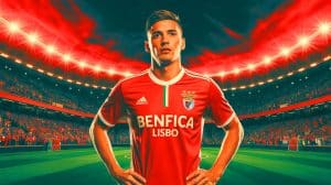 Illustration de Amar Dedic rejoignant Benfica Lisbonne après son passage à l'Olympique de Marseille. Image réalisée par IA.
