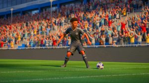 Illustration de Quentin Merlin, jeune prodige du football français, en action sur le terrain. Image réalisée par IA.