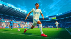 Illustration de Mason Greenwood portant le maillot de l'Olympique de Marseille. Image réalisée par IA.