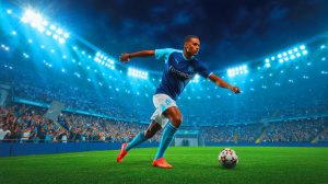 Illustration de l'intérêt de l'Olympique de Marseille pour le défenseur Evan Ndicka. Image réalisée par IA.