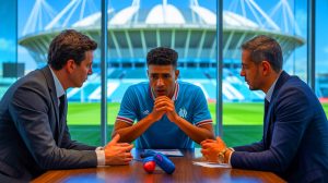 Illustration de Nayef Aguerd, cible de l'Olympique de Marseille pour renforcer sa défense, générée par intelligence artificielle.