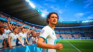 Illustration de la décision d'Adrien Rabiot de rester à l'OM, générée par intelligence artificielle.