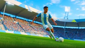 Illustration de Jackson Tchatchoua en maillot de l'Olympique de Marseille, générée par intelligence artificielle.
