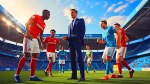 Illustration de Roberto De Zerbi dévoilant les détails du mercato de l'OM, générée par intelligence artificielle.