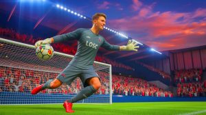 Illustration de Lucas Chevalier, gardien du LOSC Lille, potentiellement transféré au PSG, créée par intelligence artificielle.