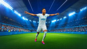 Illustration de Pierre-Emerick Aubameyang en maillot de l'OM, générée par intelligence artificielle.