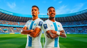 Illustration de Facundo Medina et Leonardo Balerdi à l'Olympique de Marseille. Image réalisée par IA.