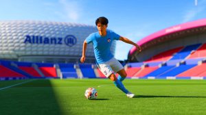 Illustration de la course entre l'Olympique de Marseille, le Bayern Munich et Newcastle pour recruter Seung-soo Park. Image réalisée par IA.