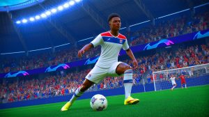 Illustration de Malick Fofana, ailier prometteur de l'OL, au centre des spéculations du mercato, générée par intelligence artificielle.