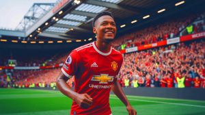Illustration de l'arrivée de Bryan Mbeumo à Manchester United, générée par intelligence artificielle.