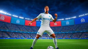Illustration de l'arrivée d'Igor Paixao à l'Olympique de Marseille, générée par intelligence artificielle.