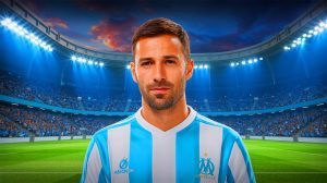 Illustration de Giacomo Raspadori en tenue de l'Olympique de Marseille. Image réalisée par IA.