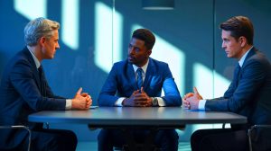 Illustration de Timothy Weah en discussion avec les dirigeants de l'Olympique de Marseille. Image réalisée par IA.