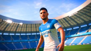 Illustration de l'arrivée de Facundo Medina à l'Olympique de Marseille, générée par intelligence artificielle.
