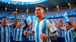 Illustration de l'attaquant argentin Nico Gonzalez portant le maillot de l'Olympique de Marseille. Image réalisée par IA.
