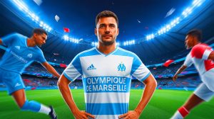 Illustration de Leonardo Balerdi, défenseur central de l'Olympique de Marseille, générée par intelligence artificielle.