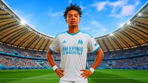 Illustration de l'arrivée d'Angel Gomes à l'OM en tant que nouvelle recrue du mercato. Image réalisée par IA.