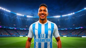 « Vous ne croirez jamais ce que l’OM a réussi à faire » : ce transfert inattendu qui bouleverse le mercato français et fait trembler la concurrence Illustration de Pierre-Emerick Aubameyang en maillot de l'OM, générée par intelligence artificielle.