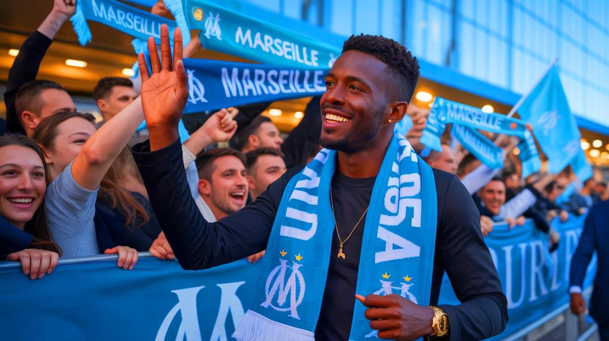 Illustration de l'arrivée de Timothy Weah à l'Olympique de Marseille.