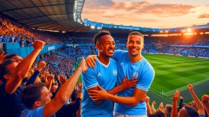 Illustration de Pierre-Emerick Aubameyang proposant un nouveau surnom pour Mason Greenwood à l'Olympique de Marseille.