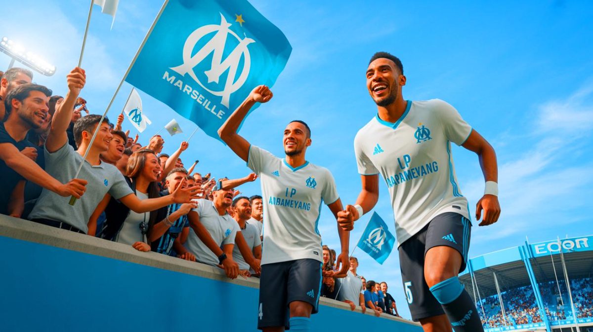 Illustration de l'arrivée de Pierre-Emerick Aubameyang et Igor Paixão à l'Olympique de Marseille.