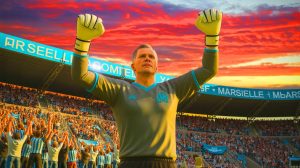 Illustration de Steve Mandanda annonçant sa retraite après une carrière légendaire à l'Olympique de Marseille.